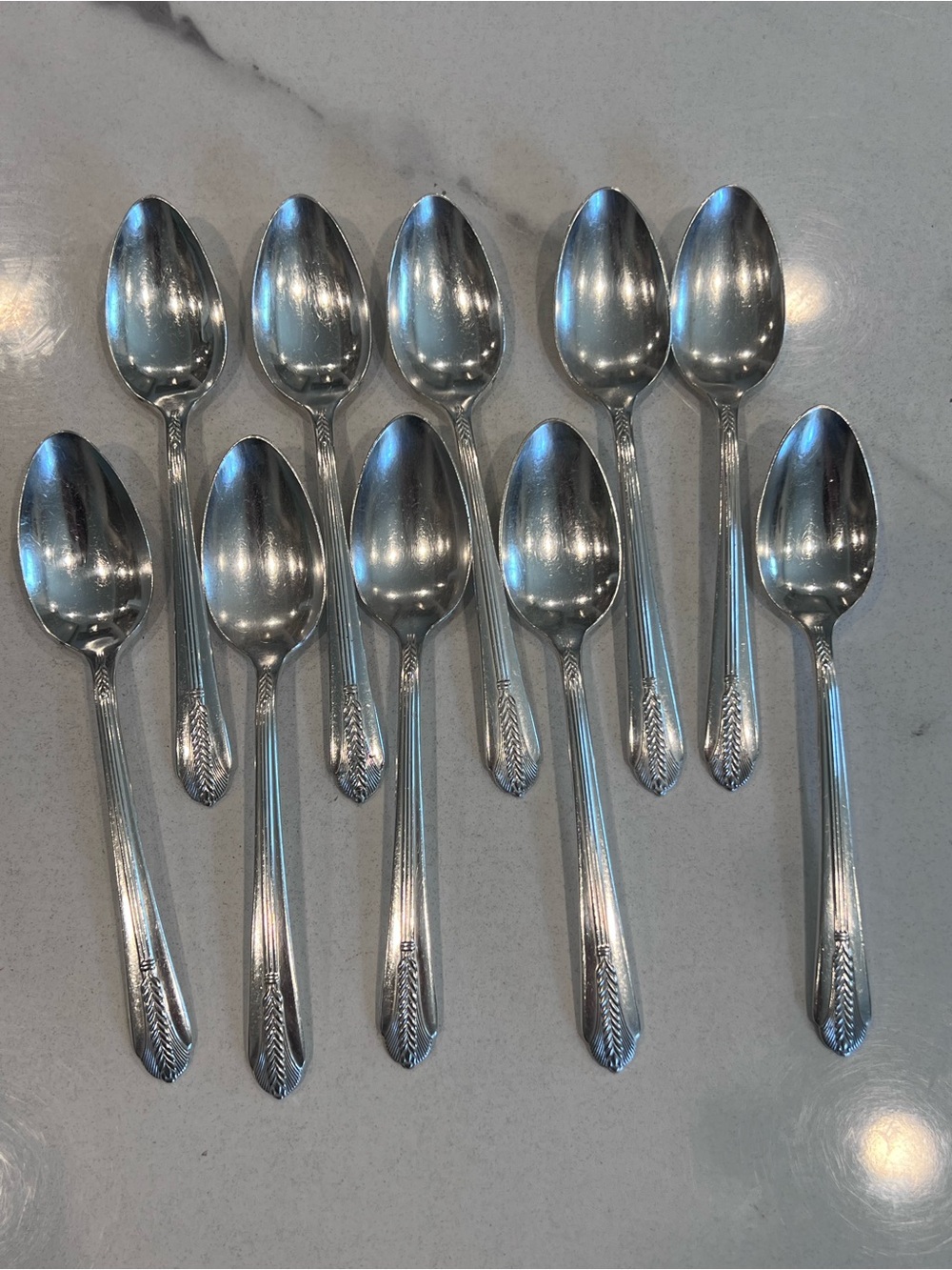 WM Rogers 1939 Allure Silverware 10 Teaspoons, Art Deco